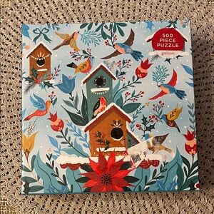 Galison Colorful Birdhouse 500 Piece Puzzle Winter Perch Puzzle in EUC